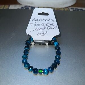 Cool Hand Crafted Aquamarine Tiger’s Eye Stretch Bracelet
